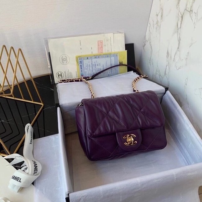 Chanel small flap bag Calfskin & Gold-Tone Metal AS2232 purple
