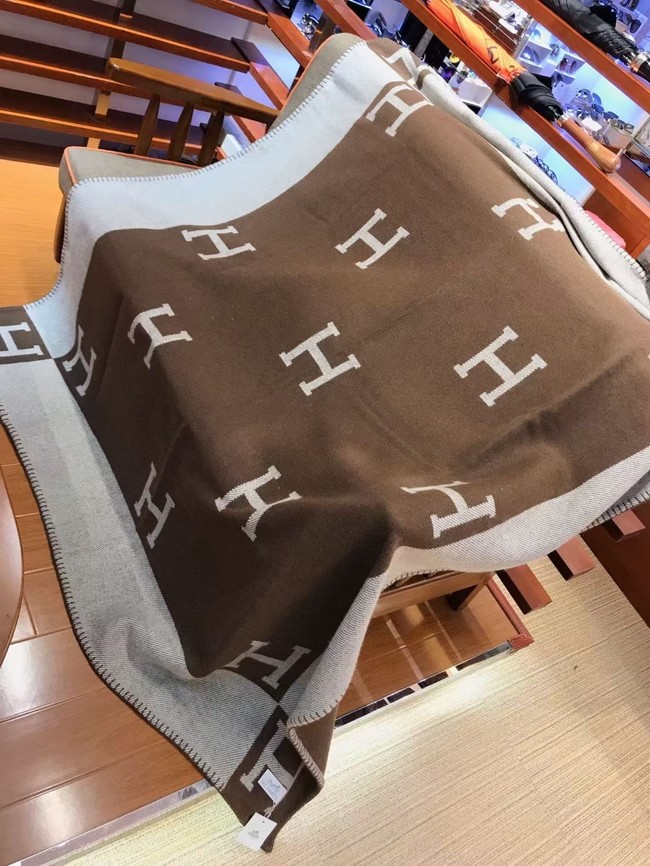 Hermes Lambswool & Cashmere Shawl & Blanket 71155 Coffee