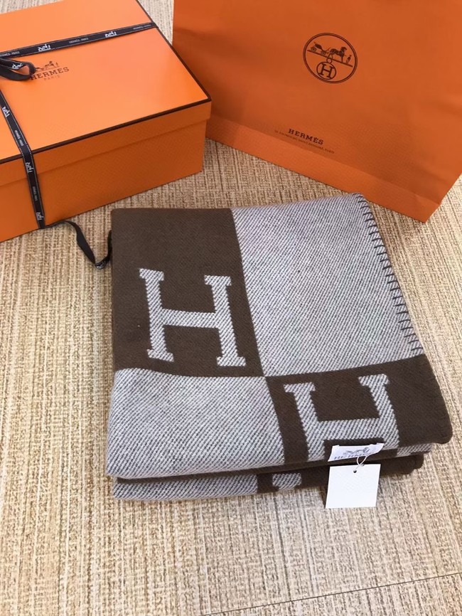 Hermes Lambswool & Cashmere Shawl & Blanket 71155 Coffee