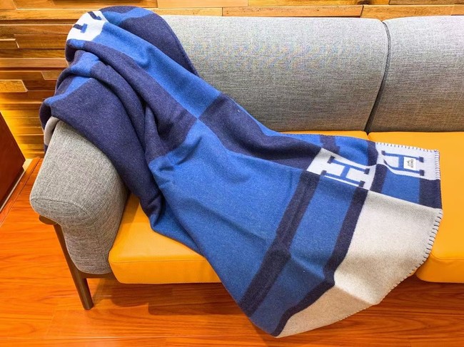 Hermes Lambswool & Cashmere Shawl & Blanket 71155 blue