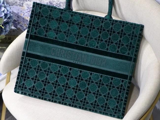 DIOR BOOK TOTE green Cannage Embroidered Velvet M1286Z