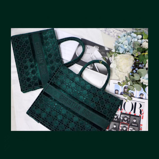 DIOR BOOK TOTE green Cannage Embroidered Velvet M1286Z