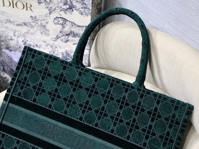 DIOR BOOK TOTE green Cannage Embroidered Velvet M1286Z