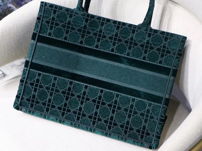DIOR BOOK TOTE green Cannage Embroidered Velvet M1287Z