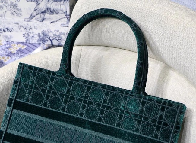 DIOR BOOK TOTE green Cannage Embroidered Velvet M1287Z