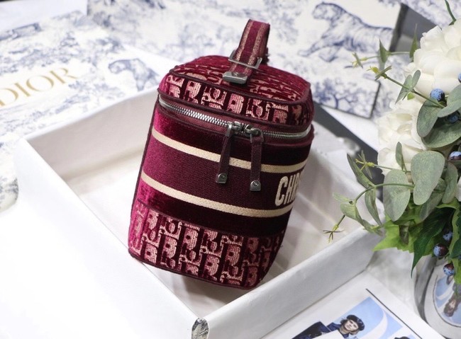 Dior Oblique Embroidered Velvet DIORTRAVEL VANITY CASE S5480 Burgundy