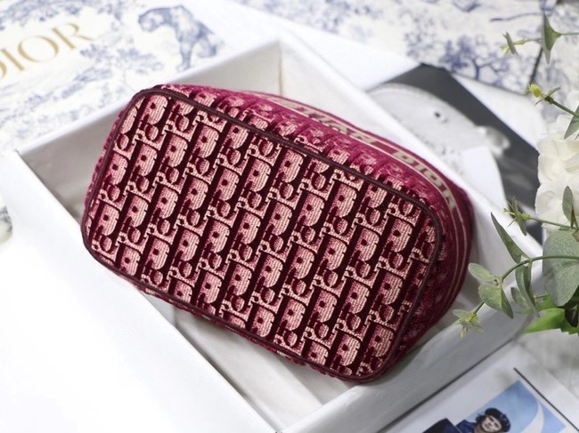 Dior Oblique Embroidered Velvet DIORTRAVEL VANITY CASE S5480 Burgundy