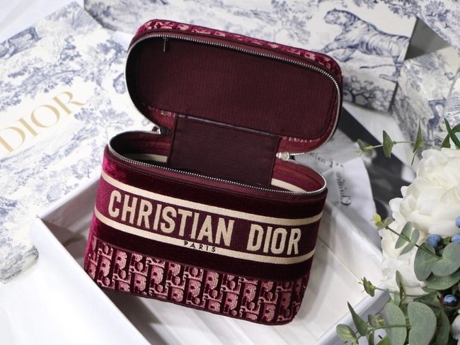 Dior Oblique Embroidered Velvet DIORTRAVEL VANITY CASE S5480 Burgundy