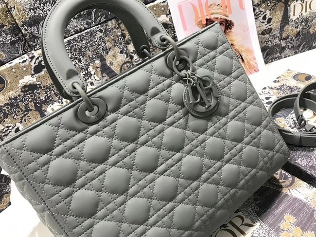 LARGE LADY DIOR BAG Gray Ultramatte Cannage Calfskin M0566SL