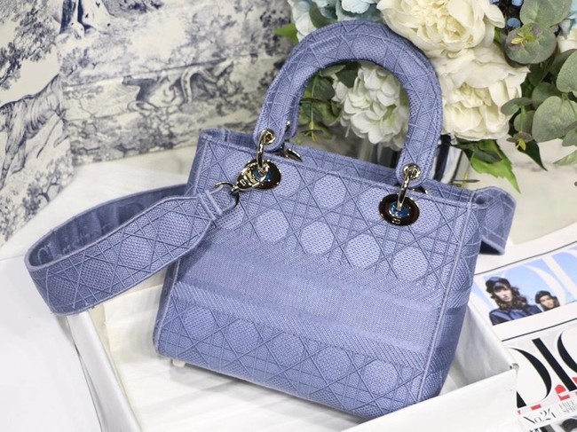 MEDIUM LADY D-LITE BAG Denim Blue Cannage Embroidery M0565OR