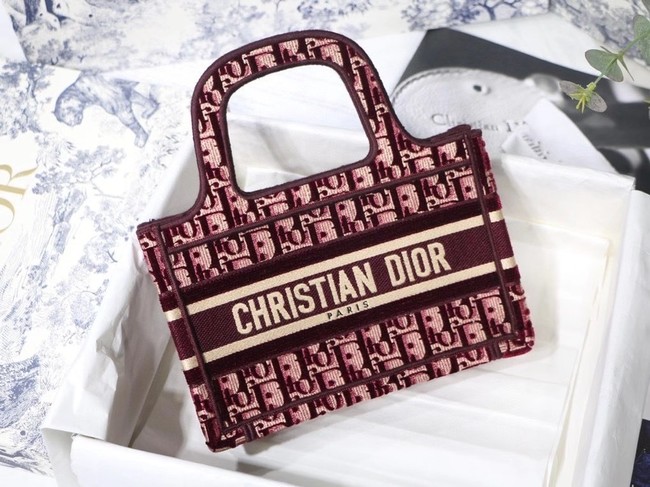 MINI DIORAMOUR DIOR BOOK TOTE Burgundy Cannage Embroidered Velvet S5475ZB