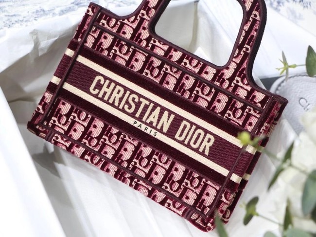 MINI DIORAMOUR DIOR BOOK TOTE Burgundy Cannage Embroidered Velvet S5475ZB