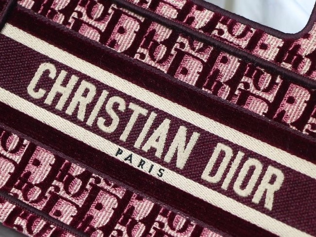 MINI DIORAMOUR DIOR BOOK TOTE Burgundy Cannage Embroidered Velvet S5475ZB