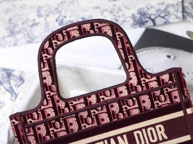 MINI DIORAMOUR DIOR BOOK TOTE Burgundy Cannage Embroidered Velvet S5475ZB