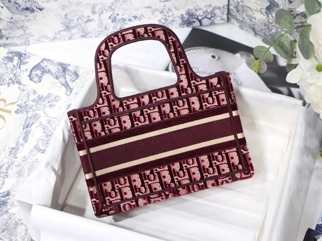 MINI DIORAMOUR DIOR BOOK TOTE Burgundy Cannage Embroidered Velvet S5475ZB