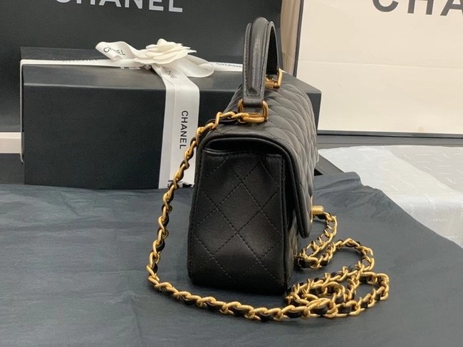 Chanel small tote bag Sheepskin & Gold-Tone Metal AS8816 black