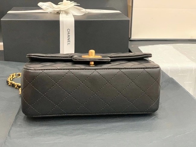 Chanel small tote bag Sheepskin & Gold-Tone Metal AS8816 black
