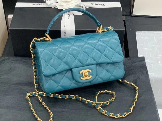 Chanel small tote bag Sheepskin & Gold-Tone Metal AS8816 blue