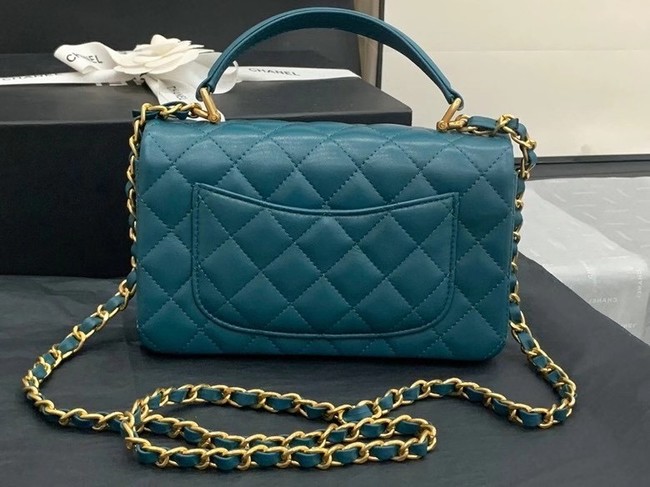 Chanel small tote bag Sheepskin & Gold-Tone Metal AS2431 blue