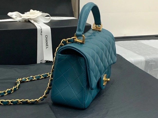 Chanel small tote bag Sheepskin & Gold-Tone Metal AS2431 blue