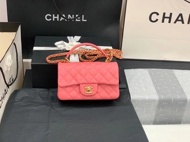 Chanel small tote bag Sheepskin & Gold-Tone Metal AS8816 pink