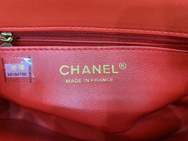 Chanel small tote bag Sheepskin & Gold-Tone Metal AS2431 red