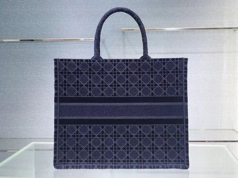 DIOR BOOK TOTE blue Cannage Embroidered Velvet M1286Z