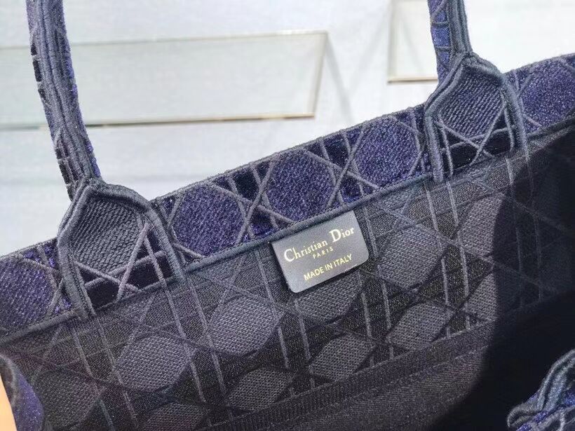 DIOR BOOK TOTE blue Cannage Embroidered Velvet M1286Z