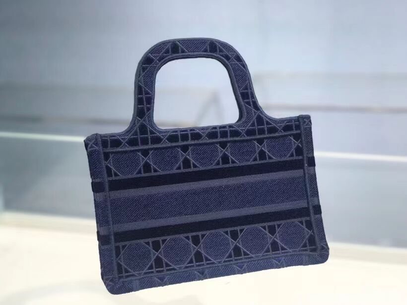 MINI DIOR BOOK TOTE blue Cannage Embroidered Velvet S5475Z