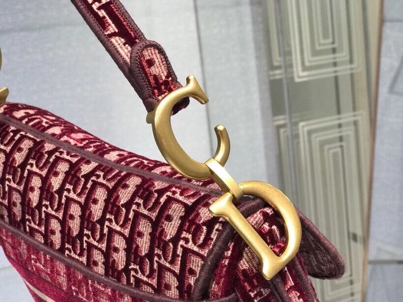 SADDLE BAG Dior Oblique Embroidered Velvet C0044 Burgundy