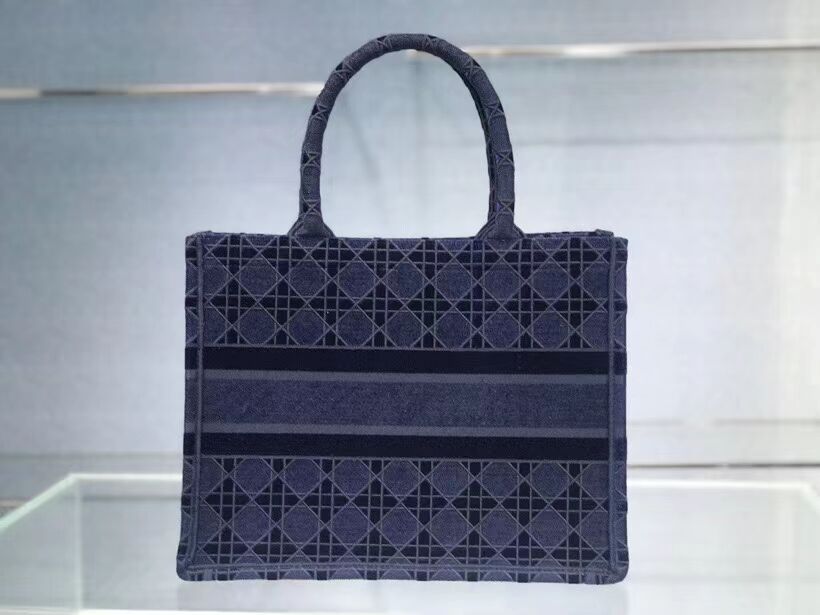 SMALL DIOR BOOK TOTE blue Cannage Embroidered Velvet M1287Z