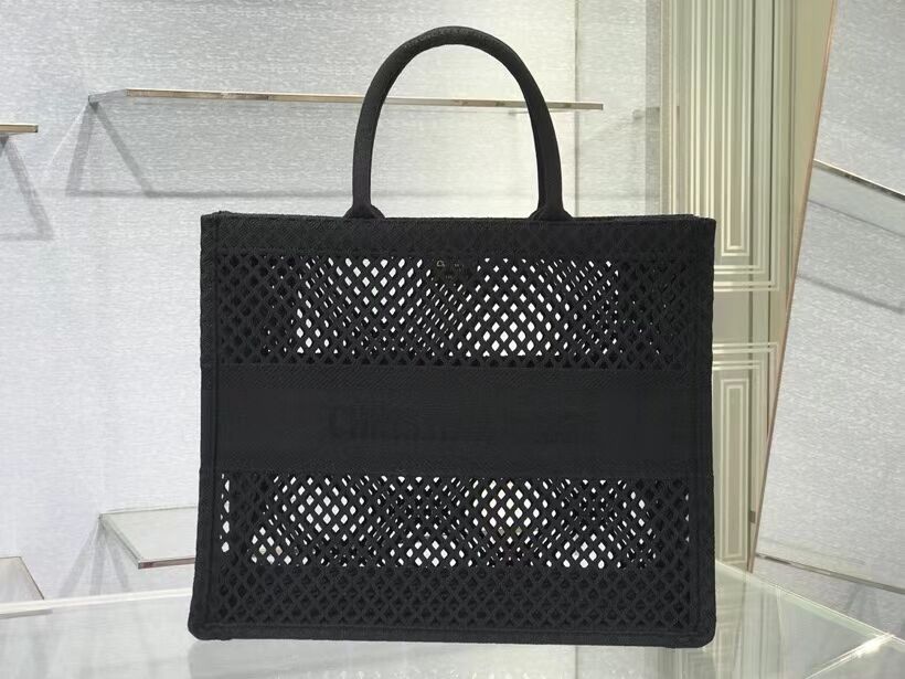 DIOR BOOK TOTE Black Mesh Embroidery M1286ZW