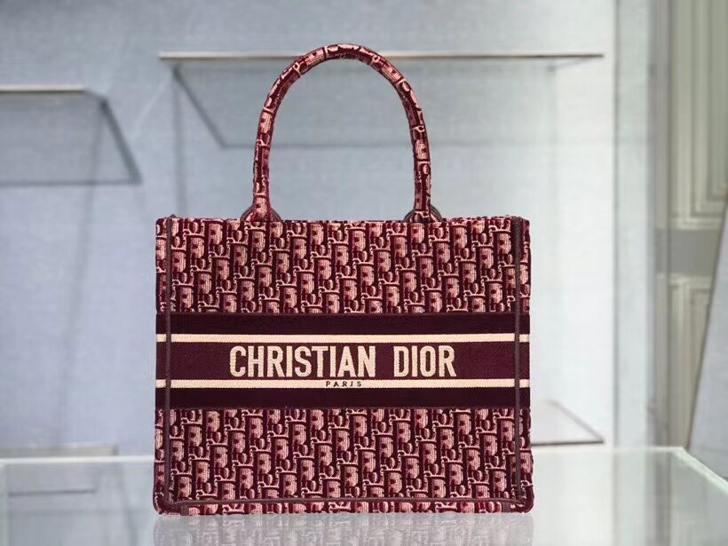 SMALL DIOR BOOK TOTE Burgundy Dior Oblique Embroidered Velvet M1287Z