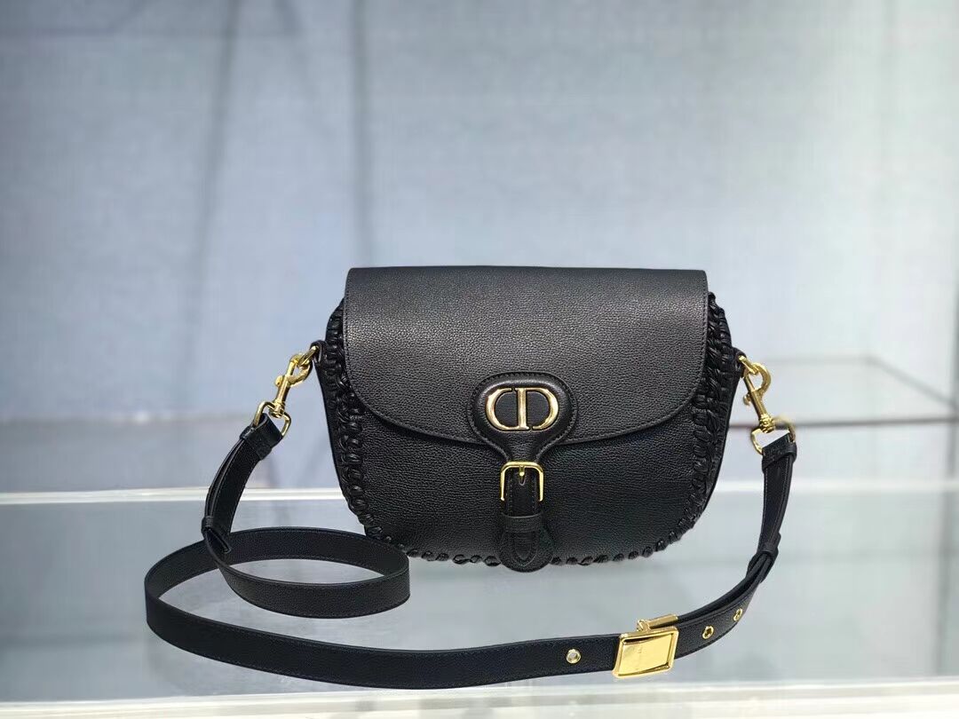 MEDIUM DIOR BOBBY BAG Black Grained Calfskin with Whipstitched Seams M9319UB