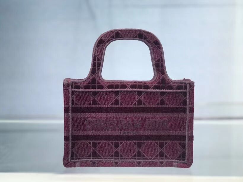 MINI DIOR BOOK TOTE Burgundy Cannage Embroidered Velvet S5475Z