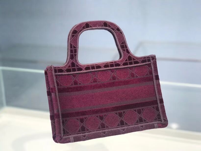 MINI DIOR BOOK TOTE Burgundy Cannage Embroidered Velvet S5475Z