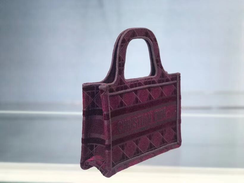 MINI DIOR BOOK TOTE Burgundy Cannage Embroidered Velvet S5475Z