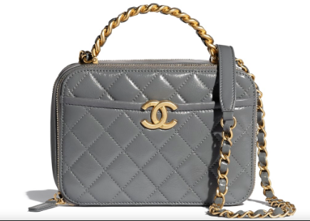 Chanel vanity case Lambskin, Shiny Crumpled Calfskin & Gold-Tone Metal AS2179 Gray