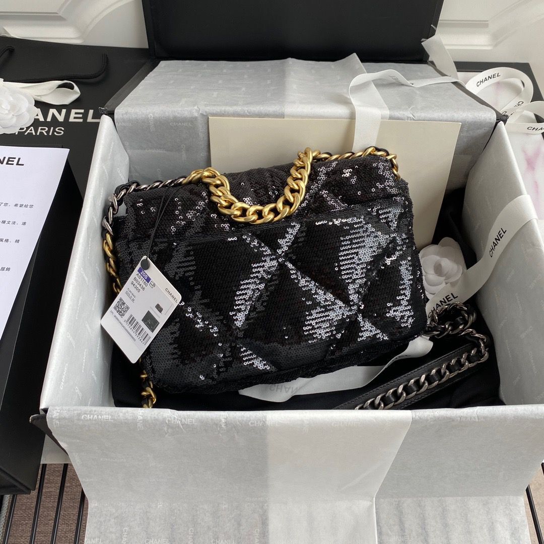 Chanel 19 Flap Bag Original Beads Leather AS1160 Black