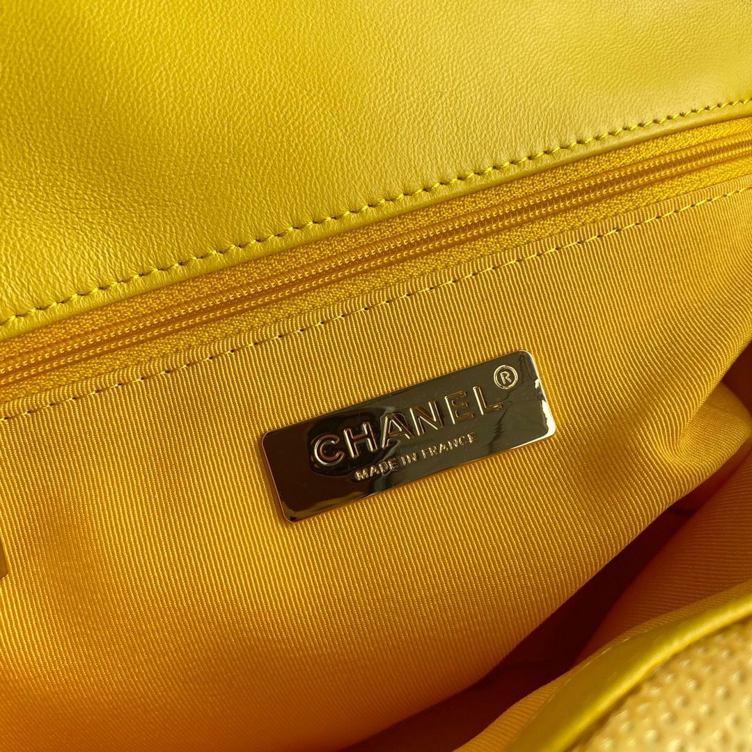 Chanel 19 Flap Bag Original Beads Leather AS1160 Yellow