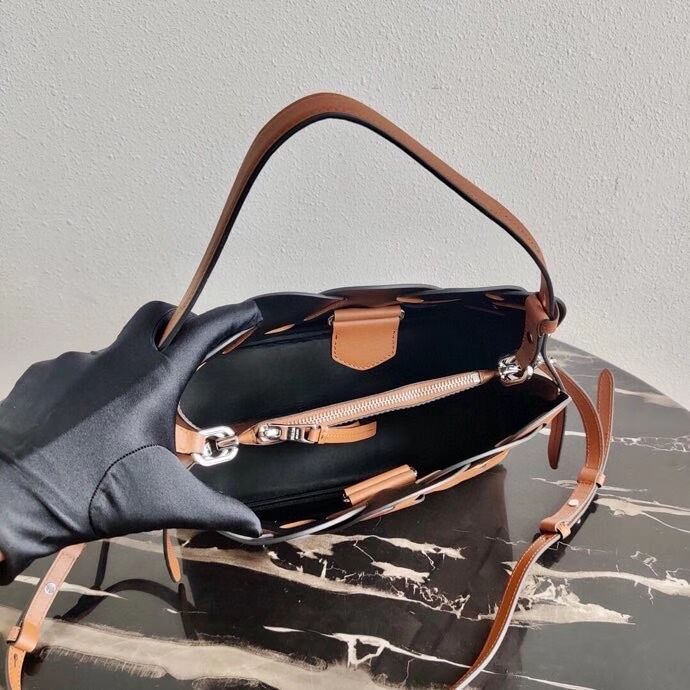Prada Leather Prada Tress Handbag 1BA290 brown