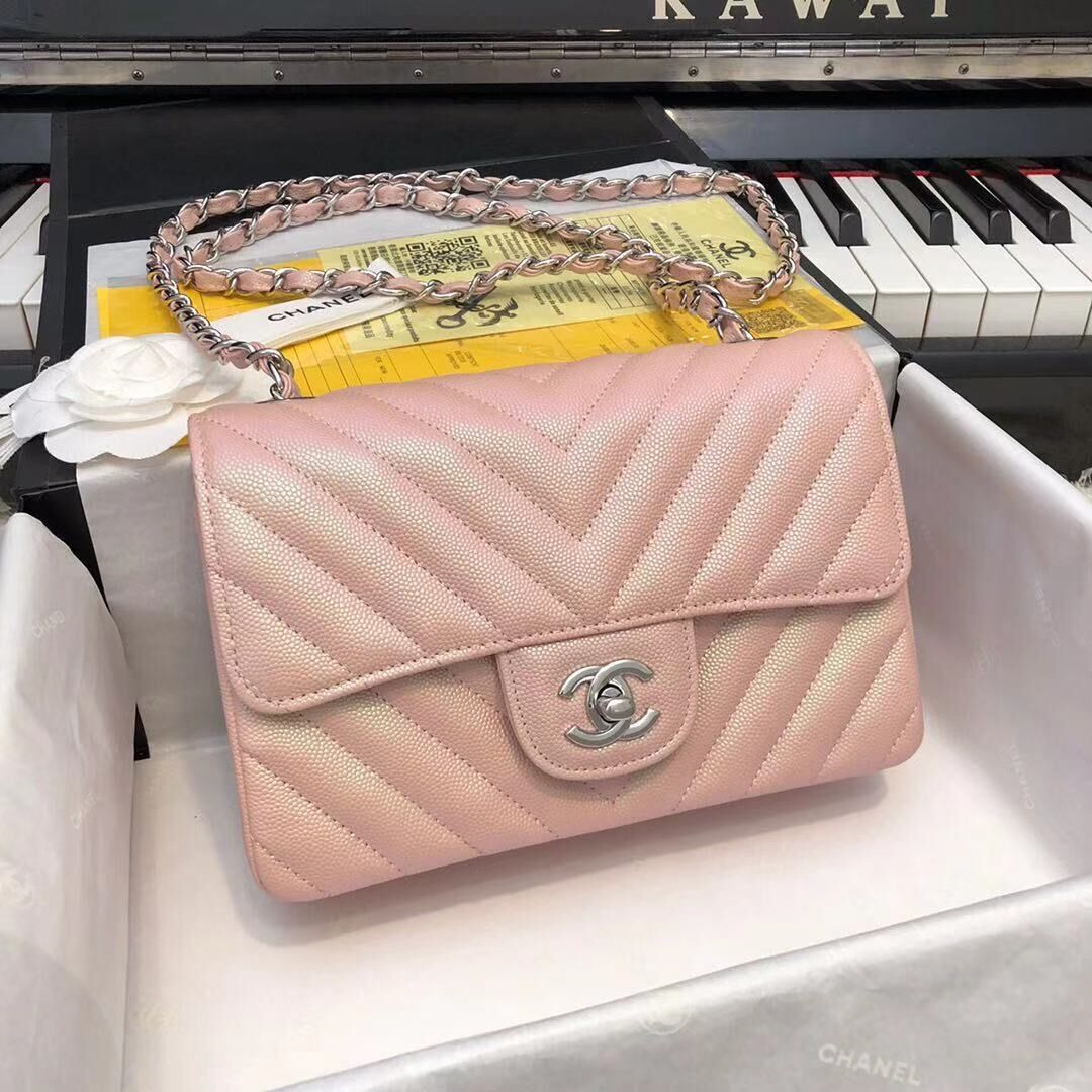 Chanel 2.55 Series Flap Bag Leather Rose gold A1116CF Silver