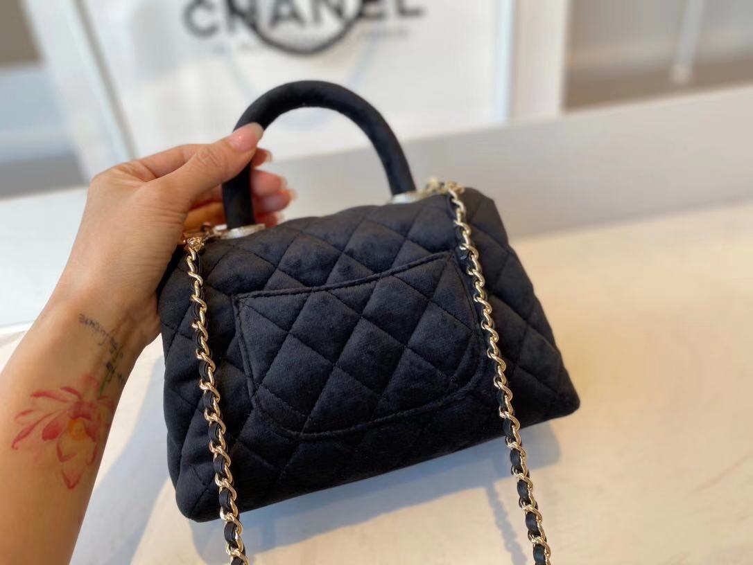 Chanel mini flap bag with top handle AS2215 black