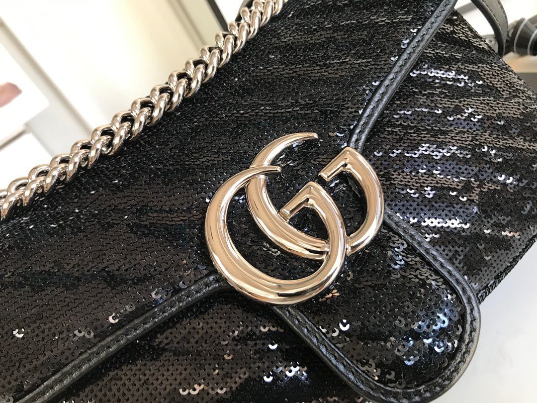 Gucci GG Marmont Sequin Mormont Small Shoulder bag 443497 Black