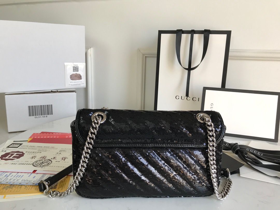 Gucci GG Marmont Sequin Mormont Small Shoulder bag 443497 Black