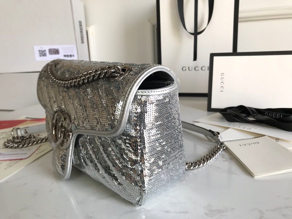 Gucci GG Marmont Sequin Mormont Small Shoulder bag 443497 Silver
