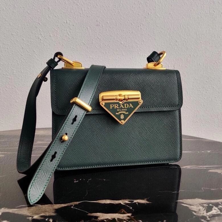 Prada Saffiano leather Prada Symbole bag 1BD270 blackish green