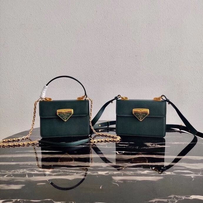 Prada Saffiano leather Prada Symbole bag 1BD270 blackish green