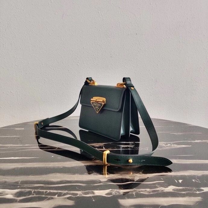 Prada Saffiano leather Prada Symbole bag 1BD270 blackish green