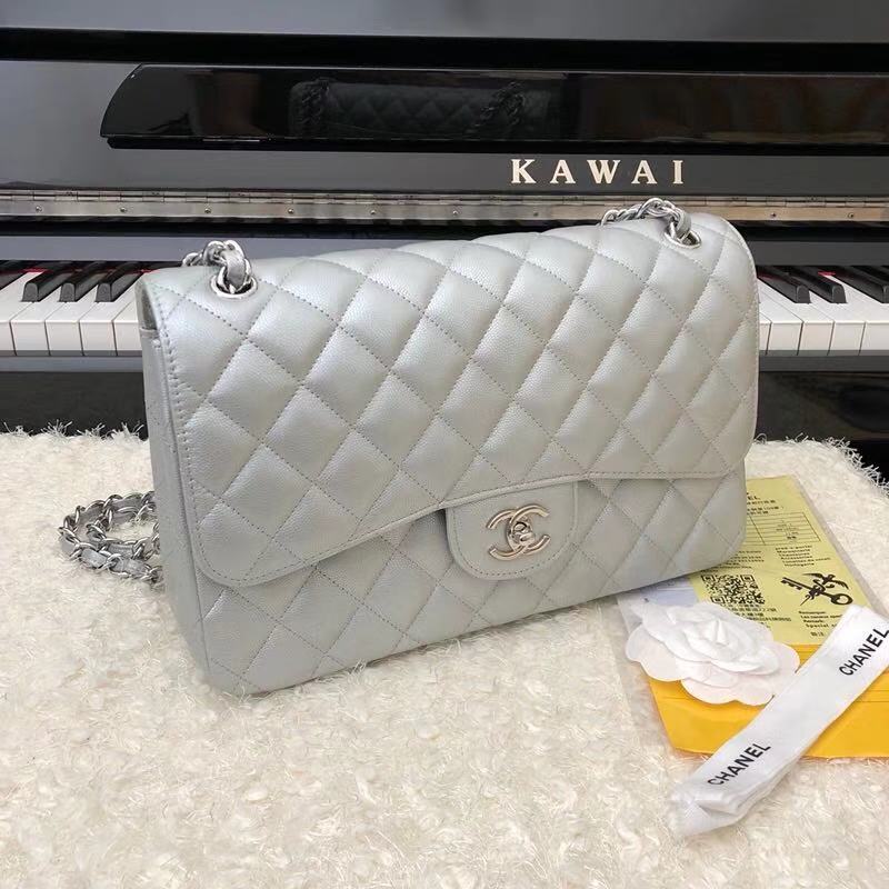 Chanel 2.55 Series Flap Bag Leather A1112CF silvery